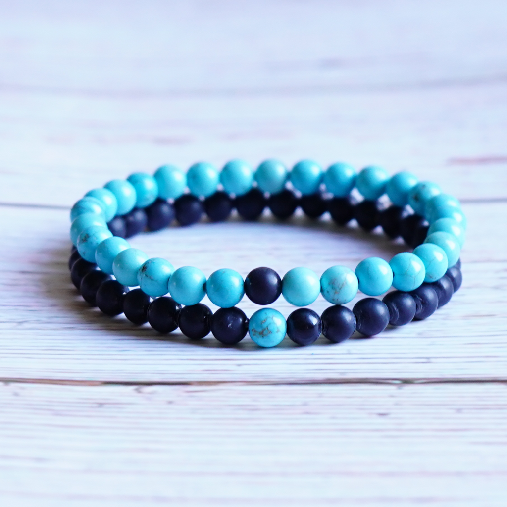 Matte Onyx & Blue Turquoise Soothing & Protective Energy Bracelets