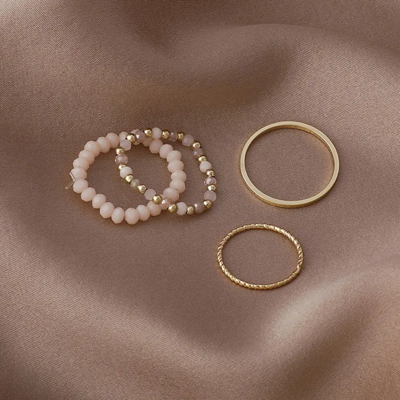 Korean Style Minimalism Crystal Ring Set