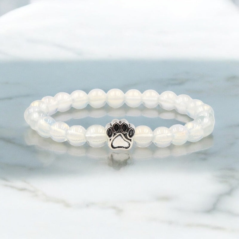 Natural Stone Beads Bracelet with Footprint Paw Charm
