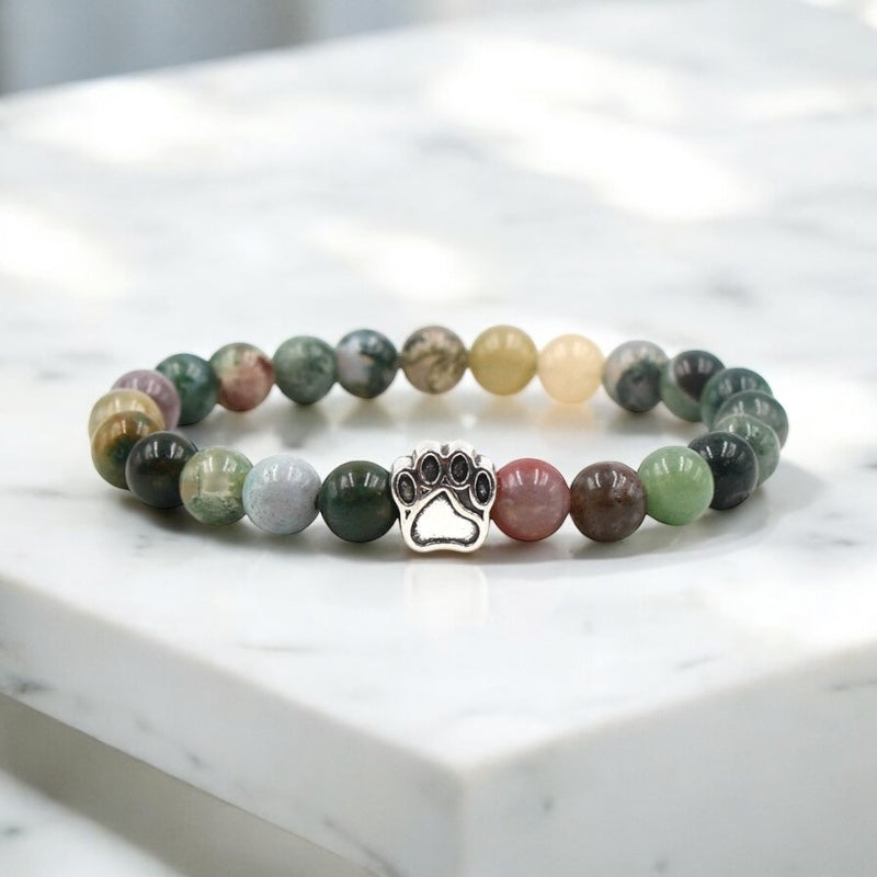 Natural Stone Beads Bracelet with Footprint Paw Charm