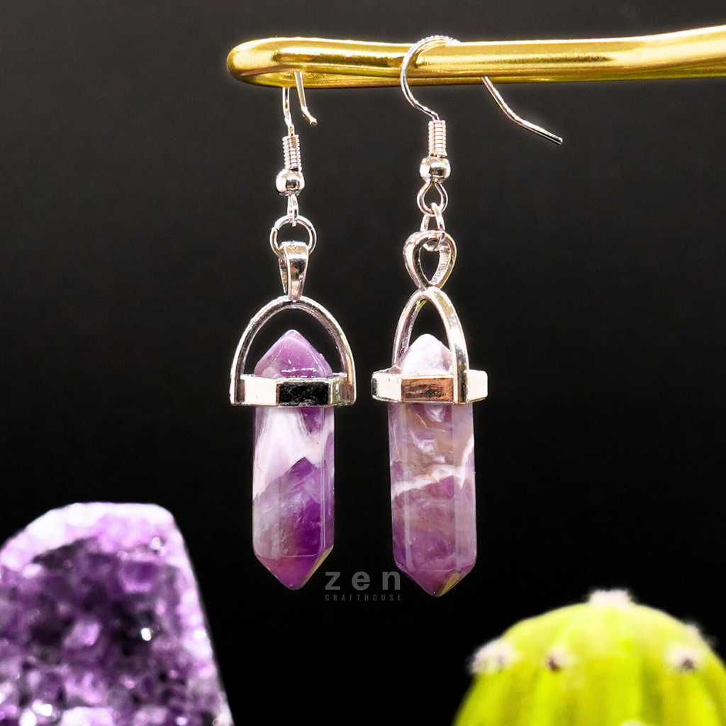 Amethyst Crystal Point Chakra Earrings