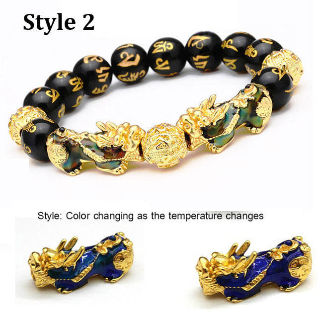 Natural Obsidian Pixiu Wealth & Luck Engraved Bracelet