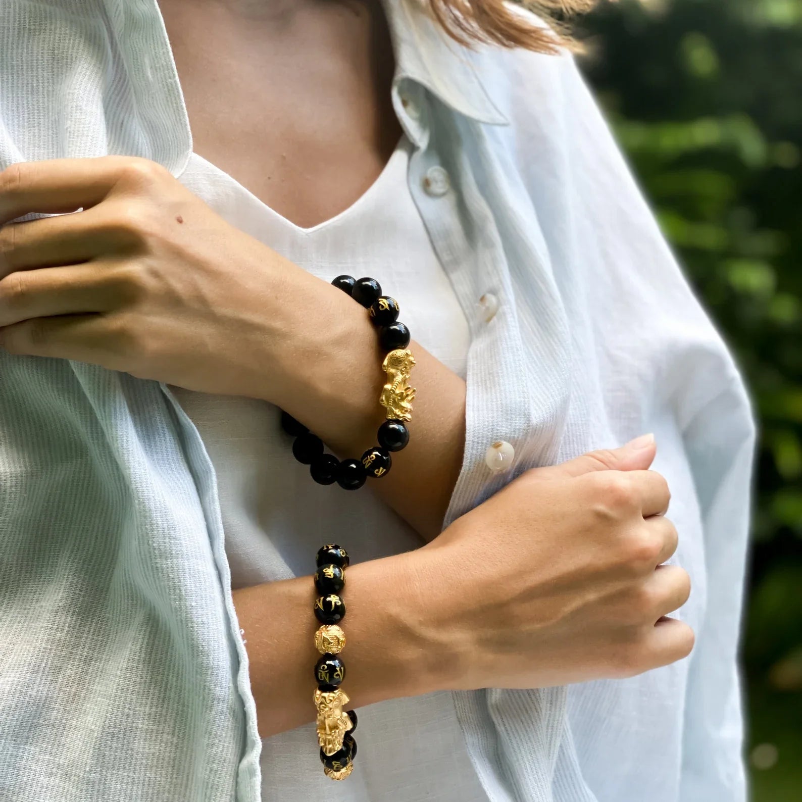 Natural Obsidian Pixiu Wealth & Luck Engraved Bracelet