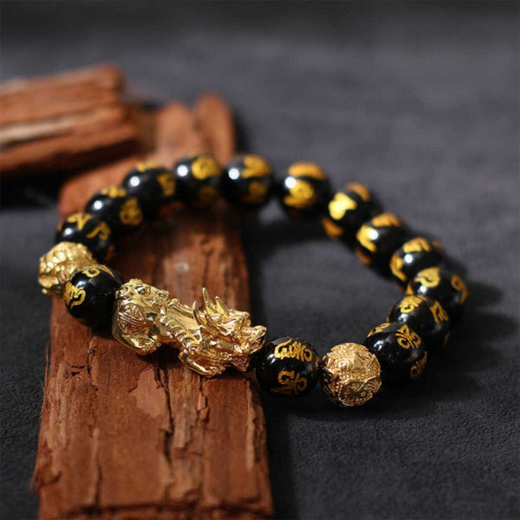 Natural Obsidian Pixiu Wealth & Luck Engraved Bracelet