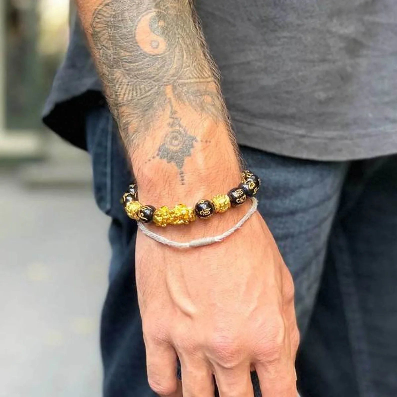 Natural Obsidian Pixiu Wealth & Luck Engraved Bracelet