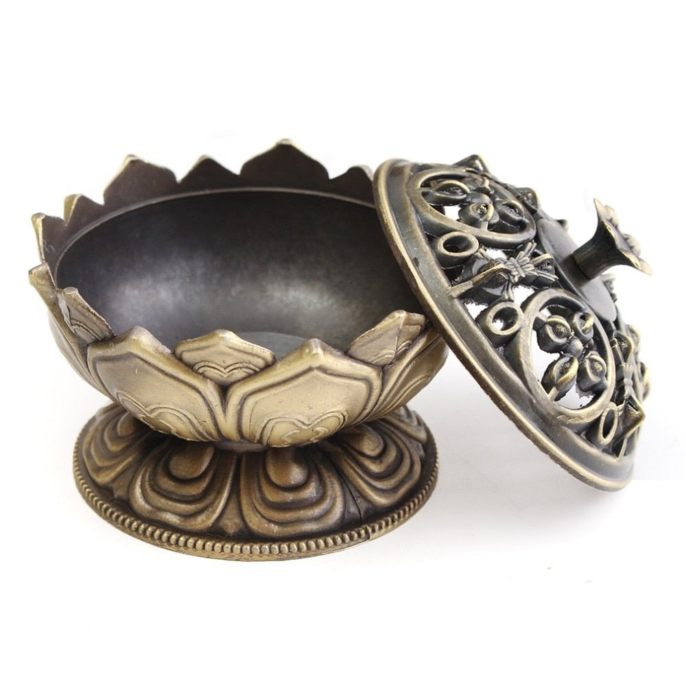 Handmade Lotus Flower Copper Alloy Incense Burner