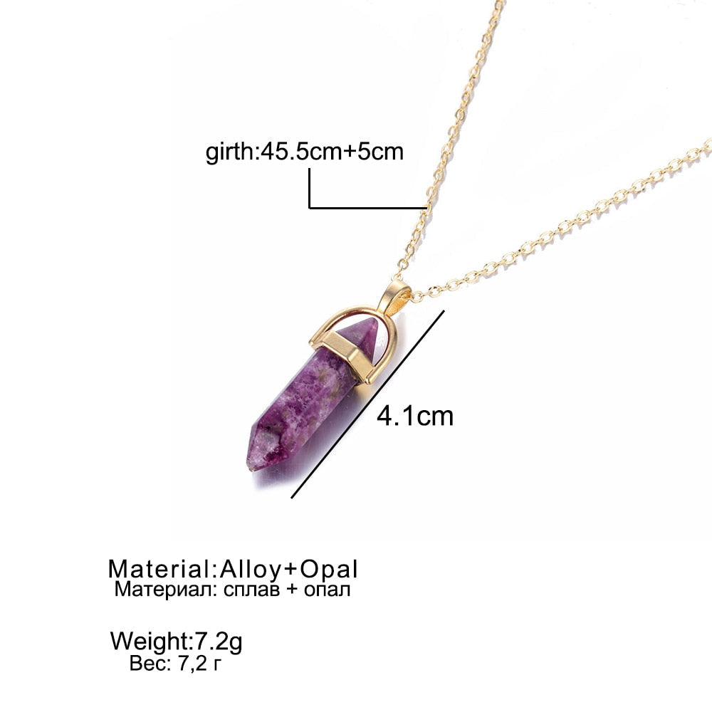 Hexagon Natural Stone Necklace [8 crystal options]
