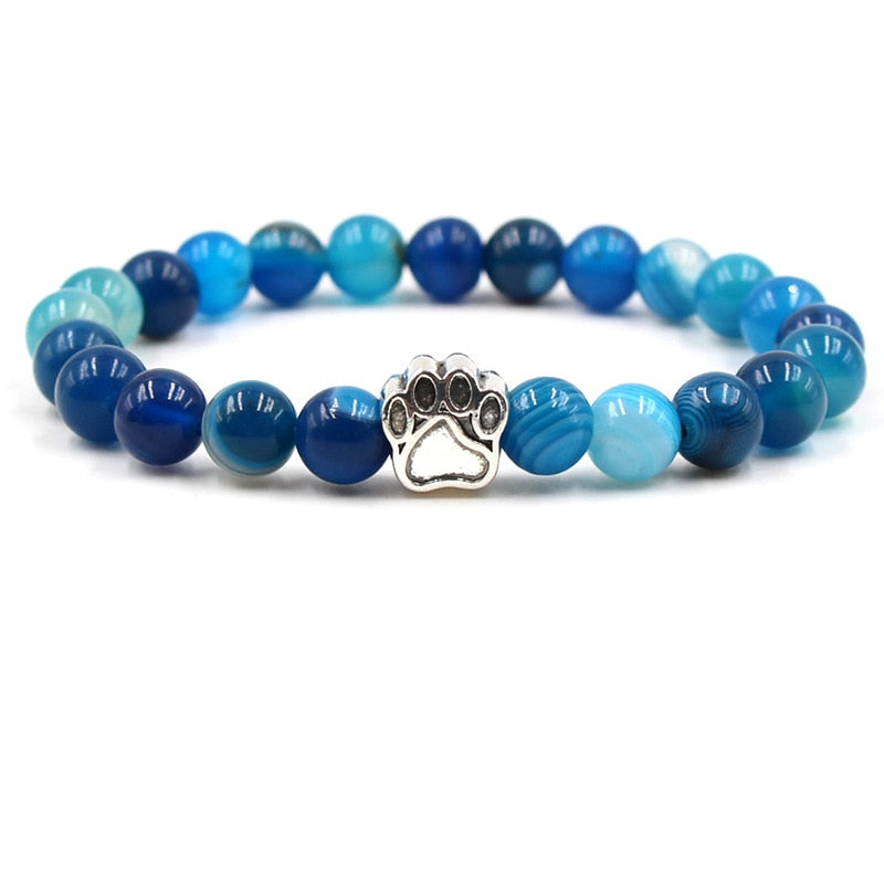 Natural Stone Beads Bracelet with Footprint Paw Charm