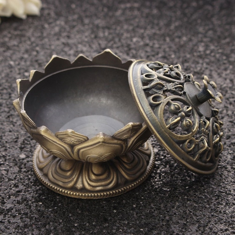 Handmade Lotus Flower Copper Alloy Incense Burner