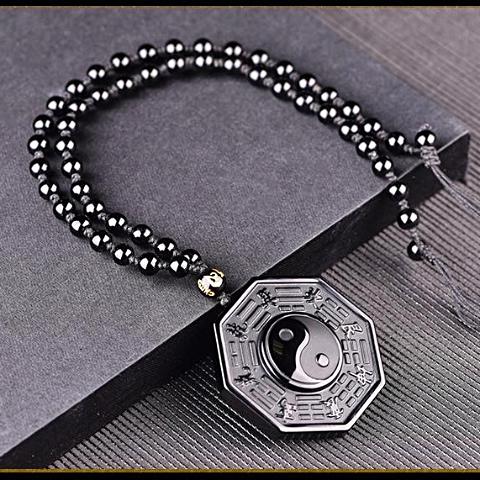 Black Obsidian Yin Yang Necklace Pendant