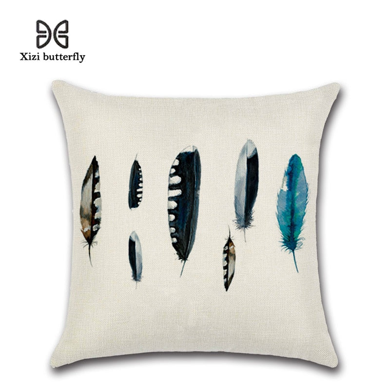 Free Spirit Feather Linen Cushion Cover