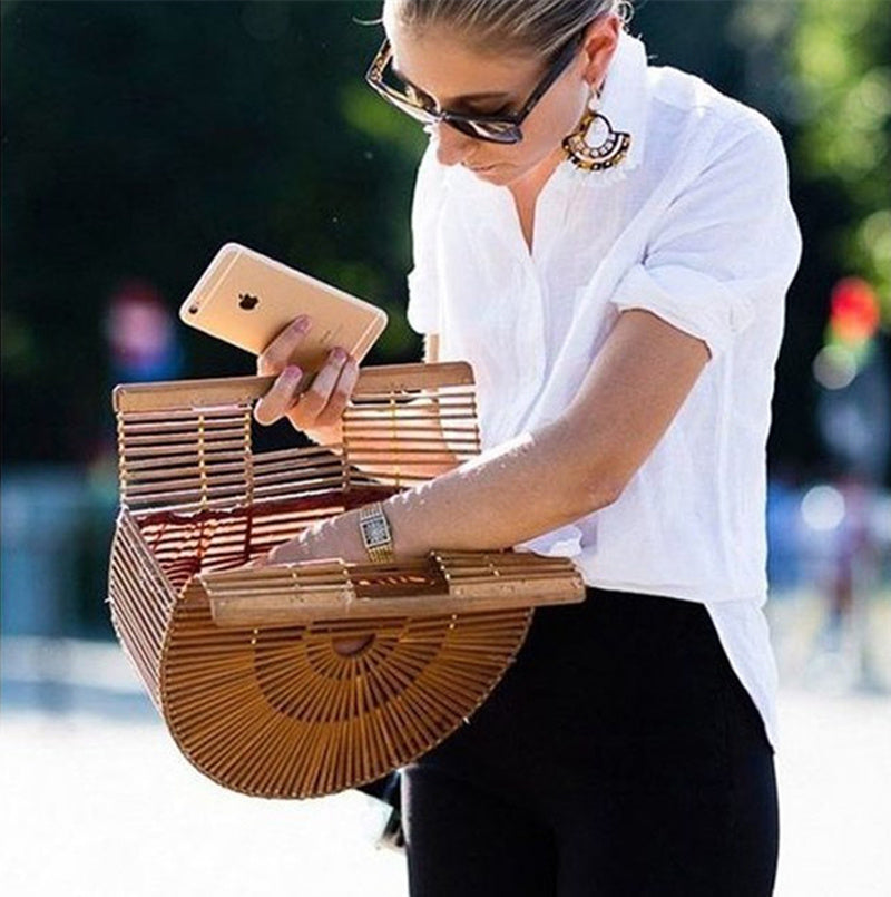 Elegant Bamboo Moon Basket Bag - 5 Colors