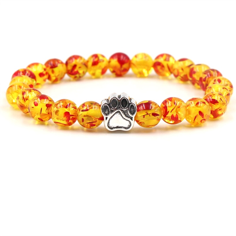 Natural Stone Beads Bracelet with Footprint Paw Charm