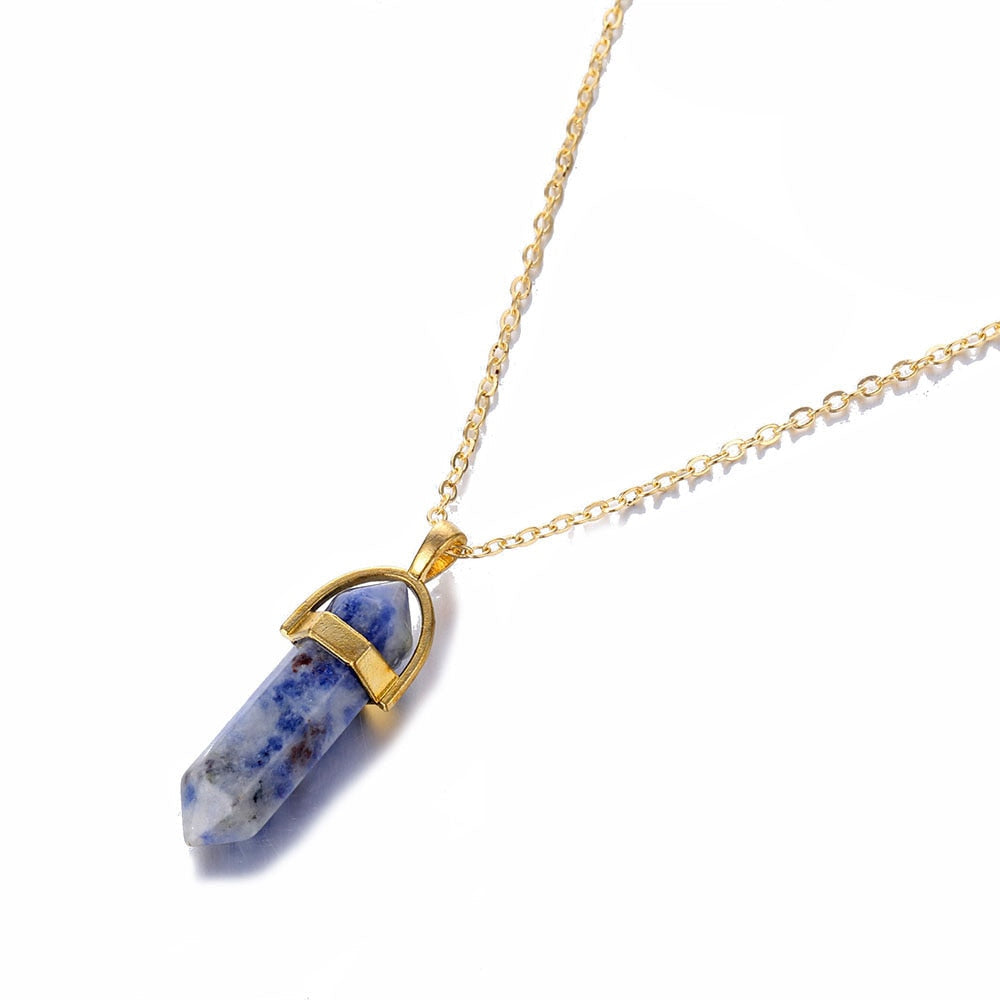 Hexagon Natural Stone Necklace [8 crystal options]
