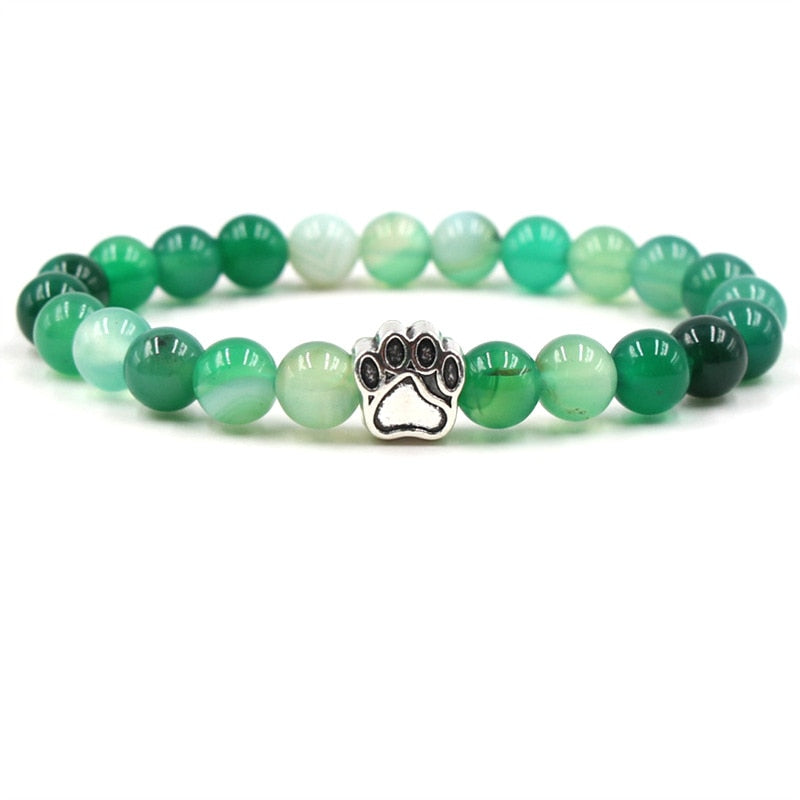 Natural Stone Beads Bracelet with Footprint Paw Charm