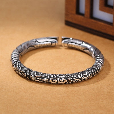 Double Dragon Head Bangle in Thai Silver - Fusion of Strength and Prosperity
