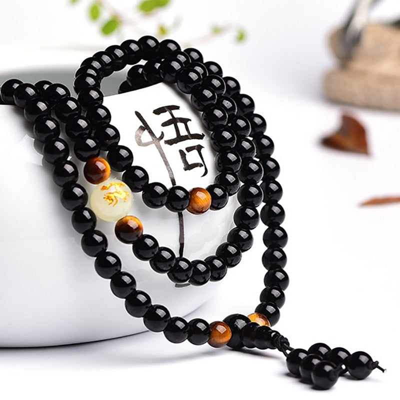 Dragon Black Obsidian 108 Bead Mala