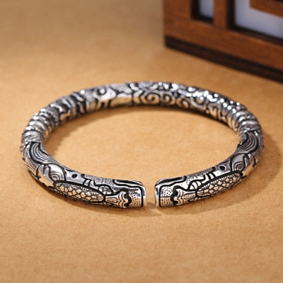 Double Dragon Head Bangle in Thai Silver - Fusion of Strength and Prosperity