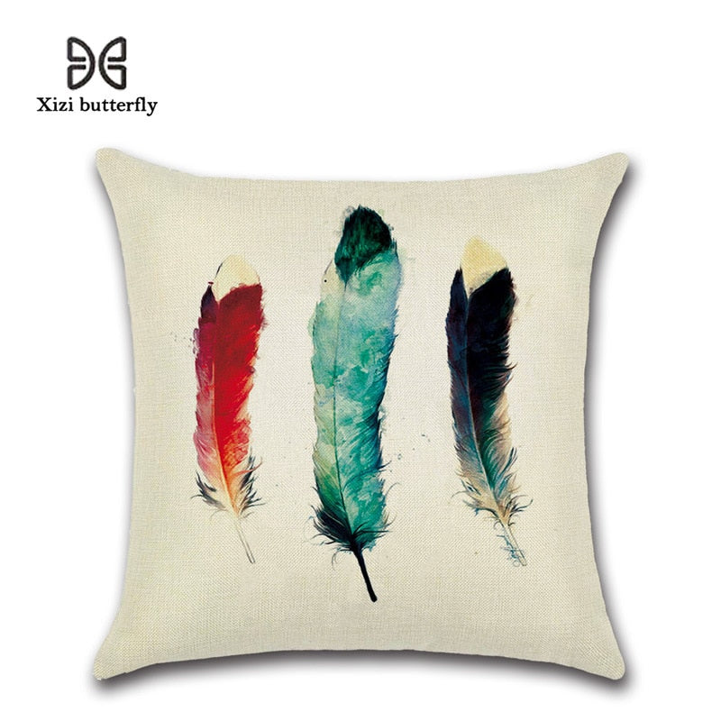 Free Spirit Feather Linen Cushion Cover