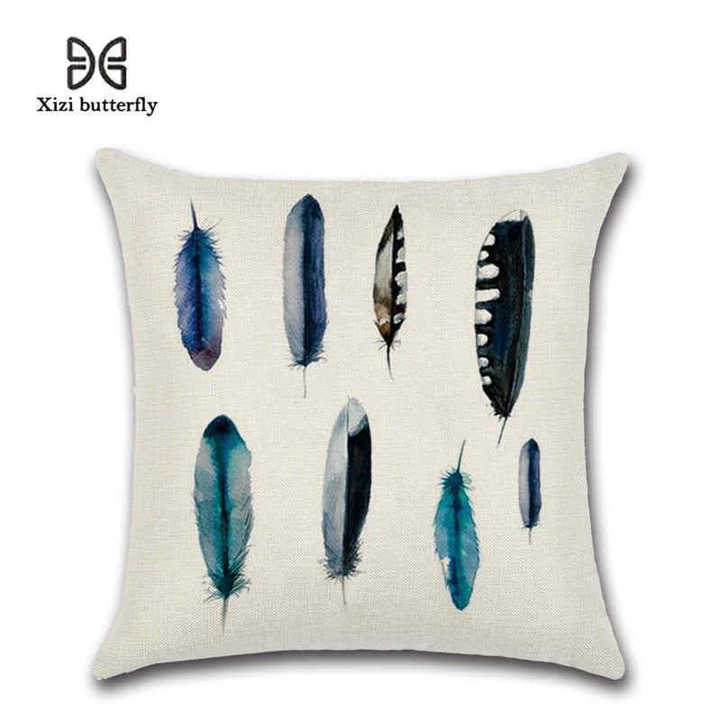 Free Spirit Feather Linen Cushion Cover
