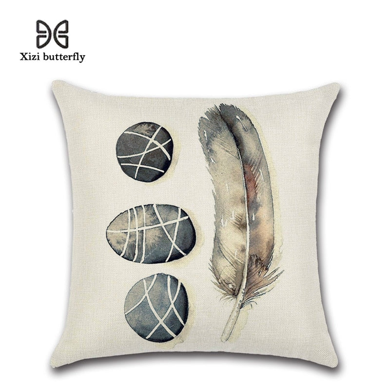 Free Spirit Feather Linen Cushion Cover