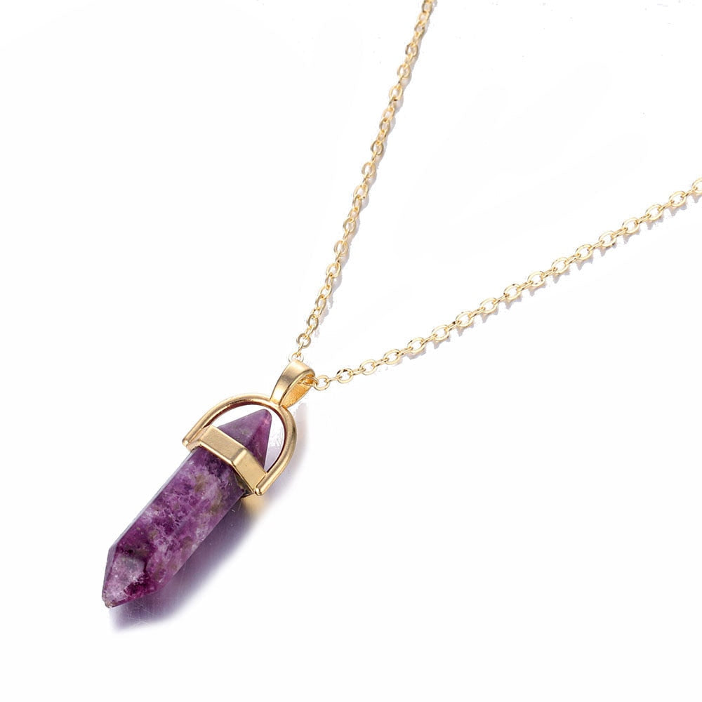 Hexagon Natural Stone Necklace [8 crystal options]