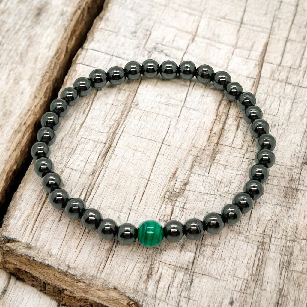 Natural Malachite & Hematite Pain Support Bracelet