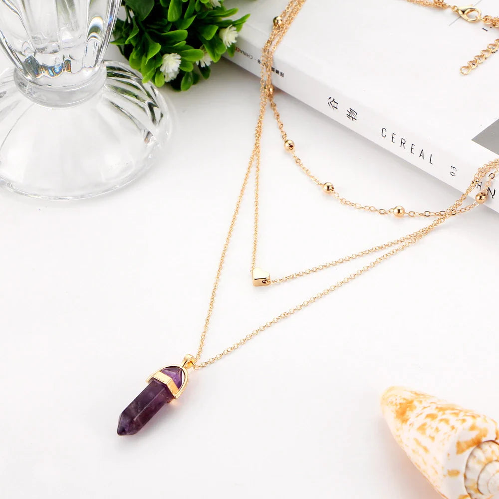 Hexagon Natural Stone Choker Pendant [5 stone options]