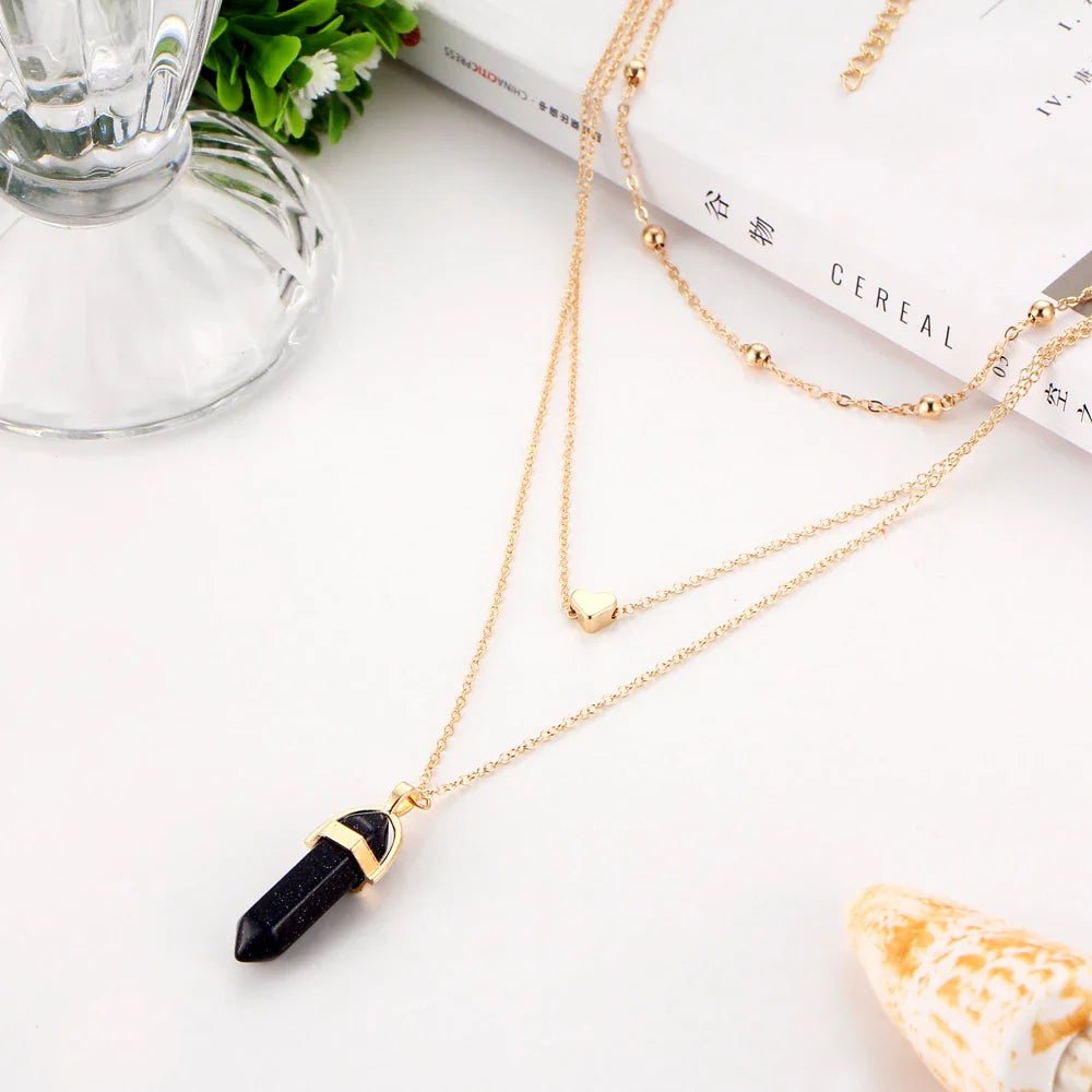 Hexagon Natural Stone Choker Pendant [5 stone options]