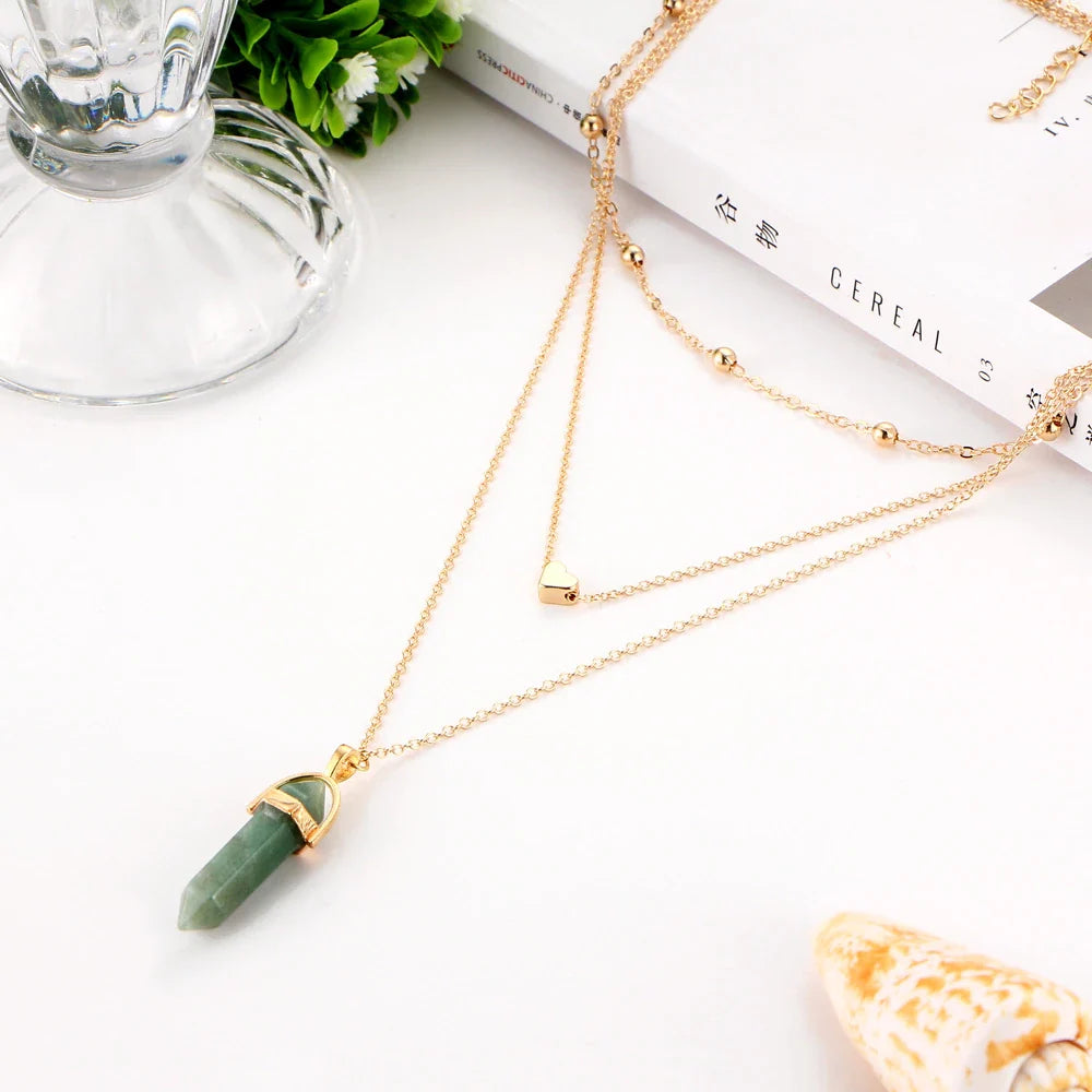 Hexagon Natural Stone Choker Pendant [5 stone options]