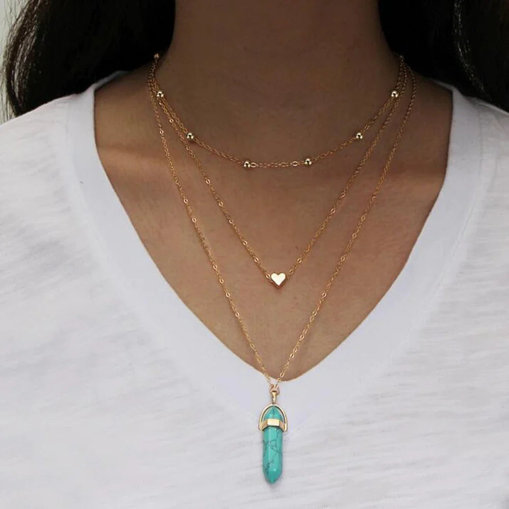 Hexagon Natural Stone Choker Pendant [5 stone options]