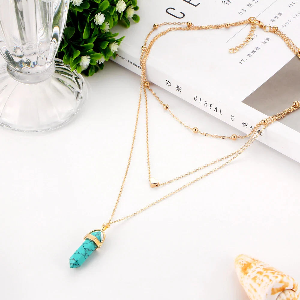 Hexagon Natural Stone Choker Pendant [5 stone options]
