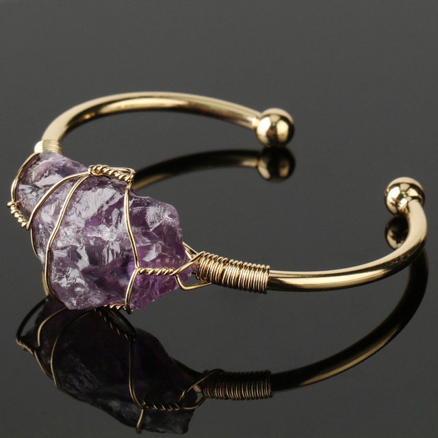Raw Amethyst Energy Calming Crystal Bangle
