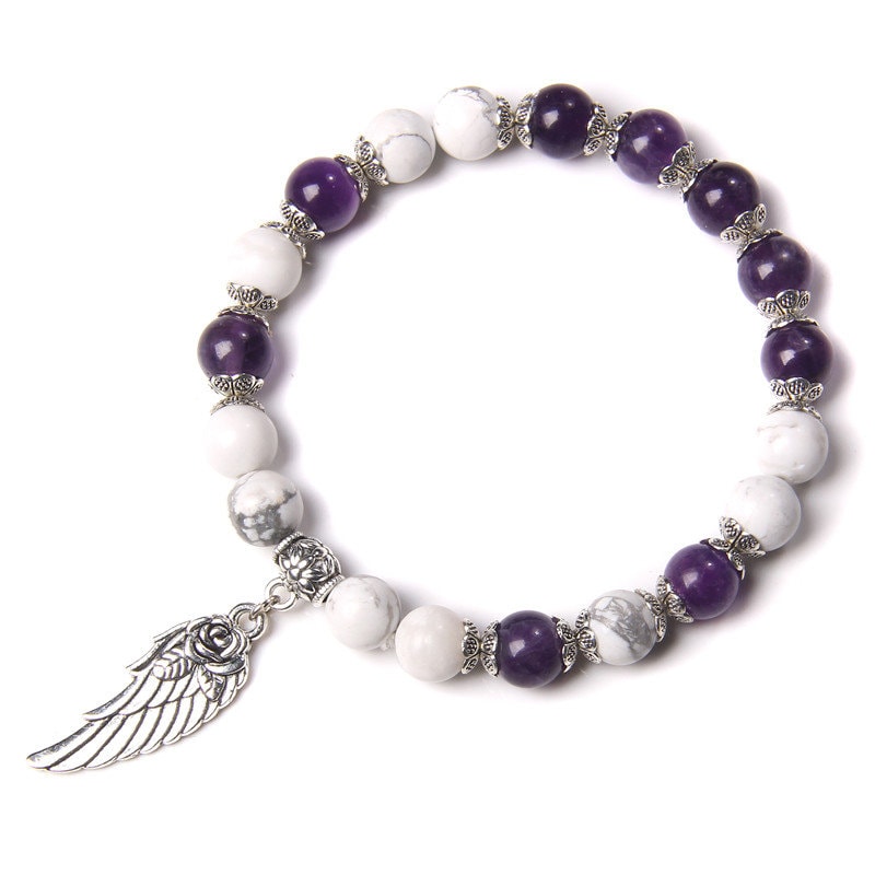 Amethyst And White Turquoise Calm Energy Crystal Bracelet