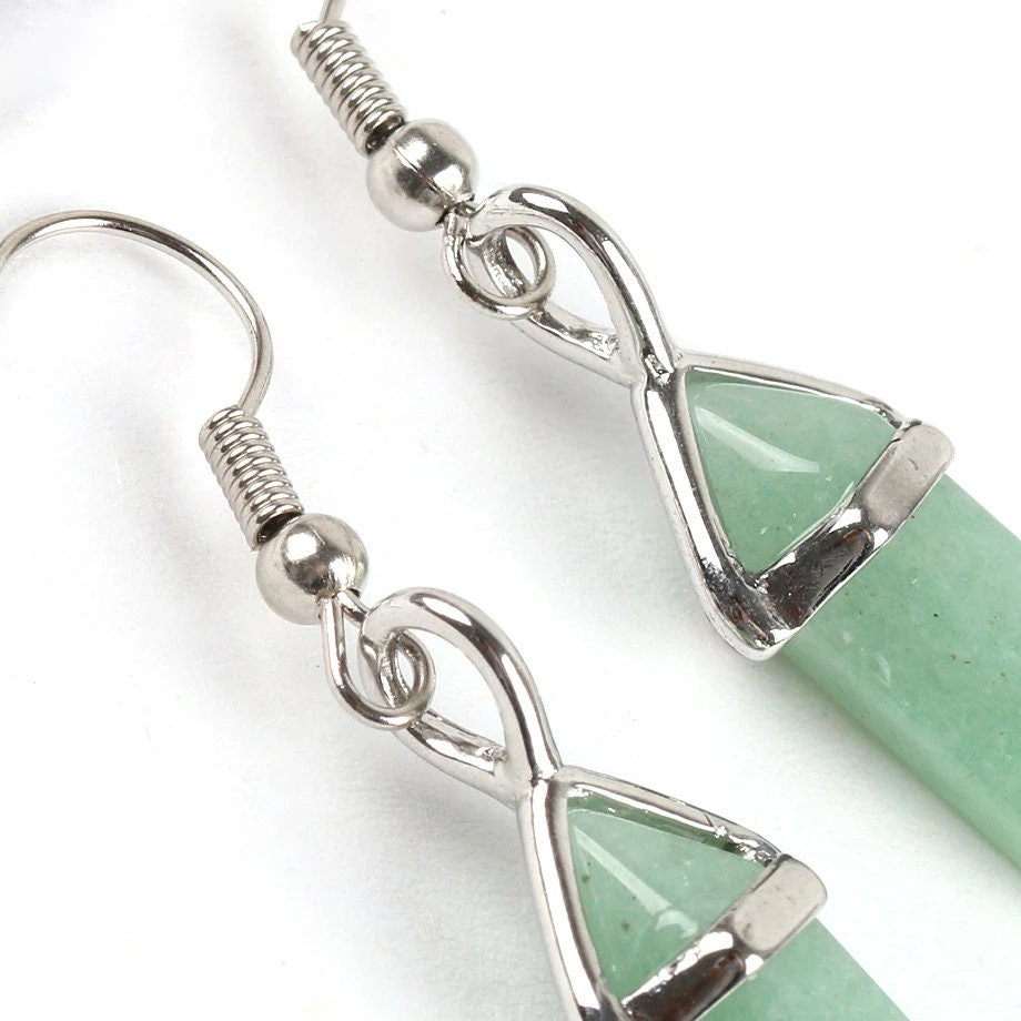 Green Aventurine Crystal Point Chakra Earrings