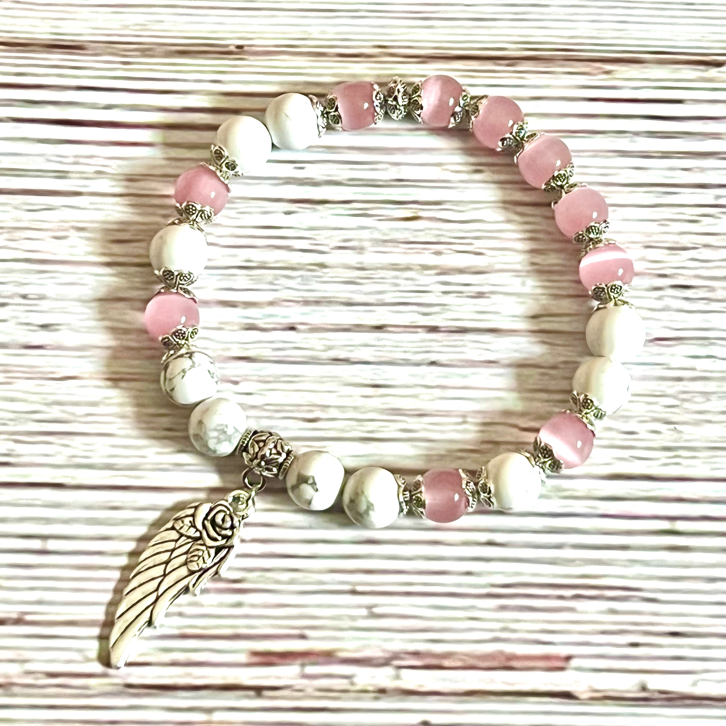 Guardian Angel Pink Cat Eye & White Turquoise Bracelet
