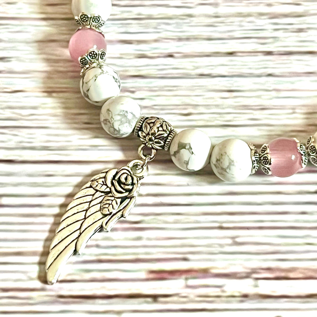 Guardian Angel Pink Cat Eye & White Turquoise Bracelet