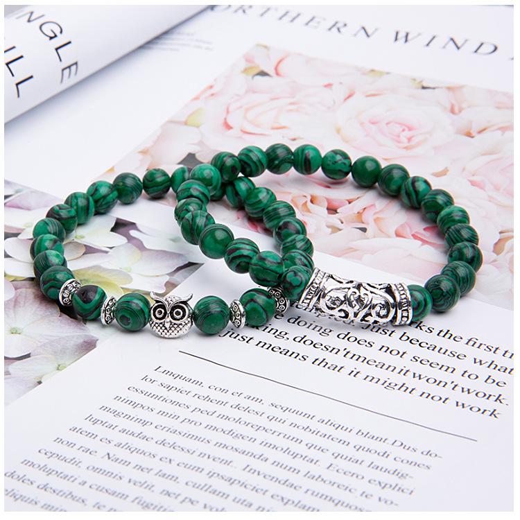 Malachite Peaceful Energy With Owl Charm Lucky Bracelet