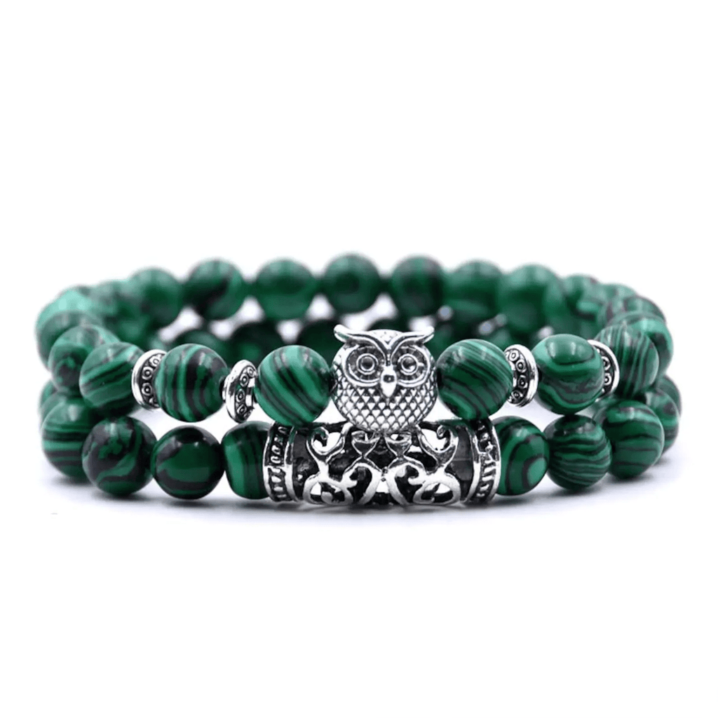 Malachite Peaceful Energy With Owl Charm Lucky Bracelet