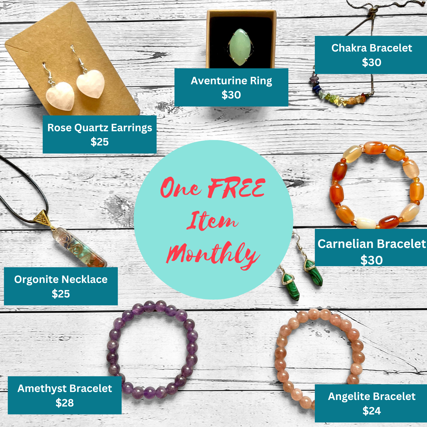 Chakra Healing Program: Monthly Crystal Jewelry & Essential Oils (Heart Chakra)